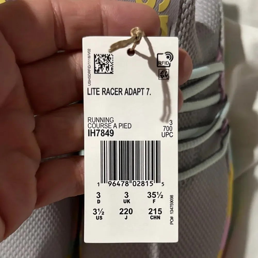 Adidas 3.5 Lite Racer Adapt 7.0 K Kids Gray with Multicolor Accents nwt